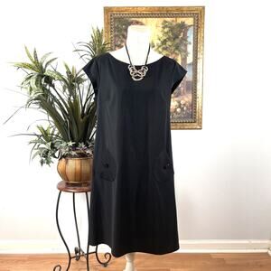 K Studio‎ Black Sheath Dress 14 Cap Sleeve Career Office Midi Pockets Fairycore